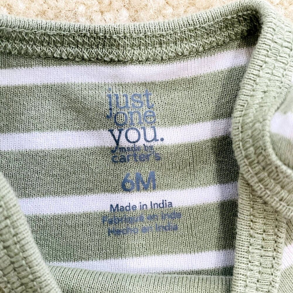 Carter's Just One You Baby Boy Onesie Size 6M Green White Striped Short Sleeve - Picture 3 of 6